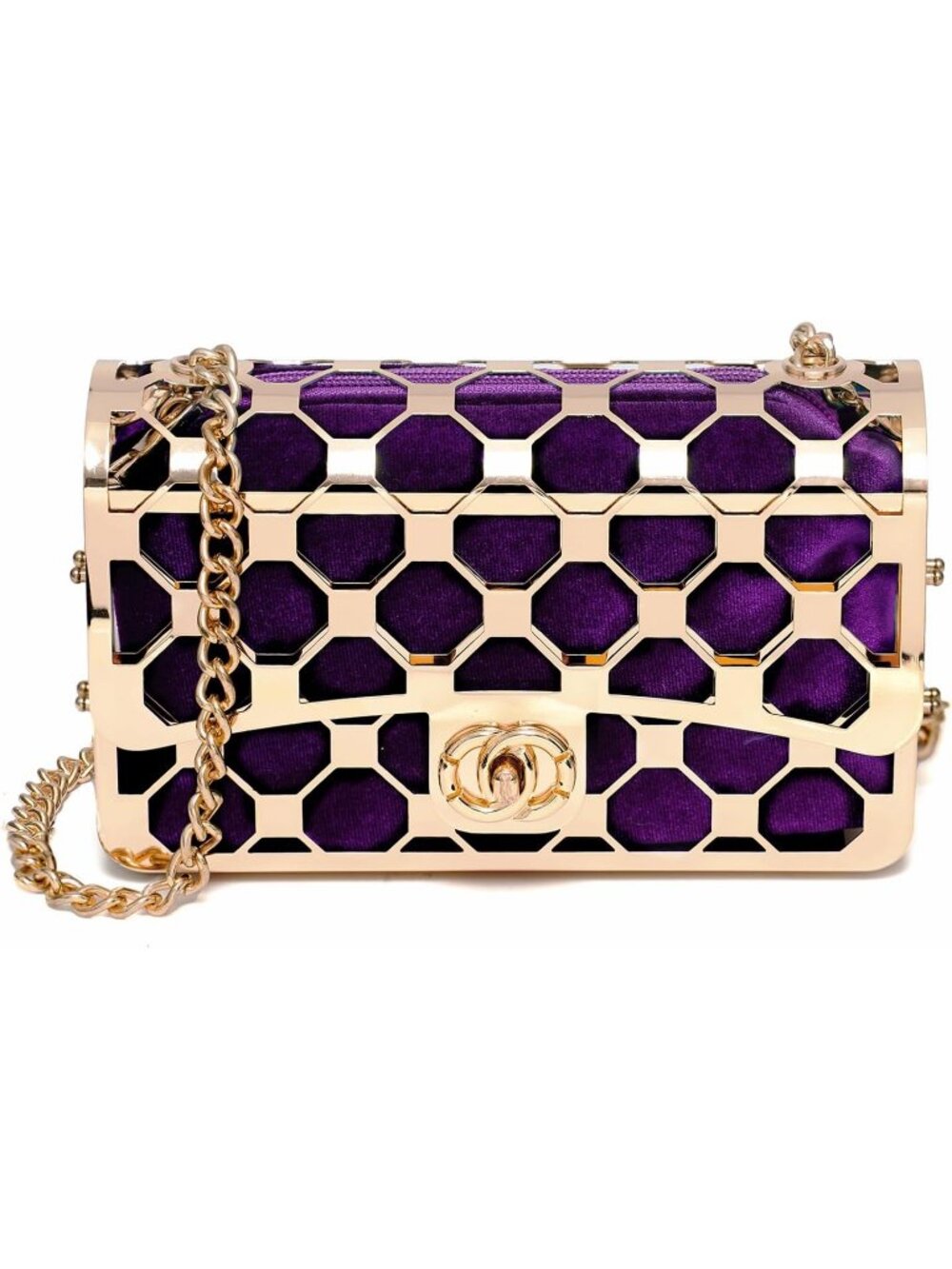Women's Purple Floral Satin Clutch Purses Detachable Strap Prom Evening Bag